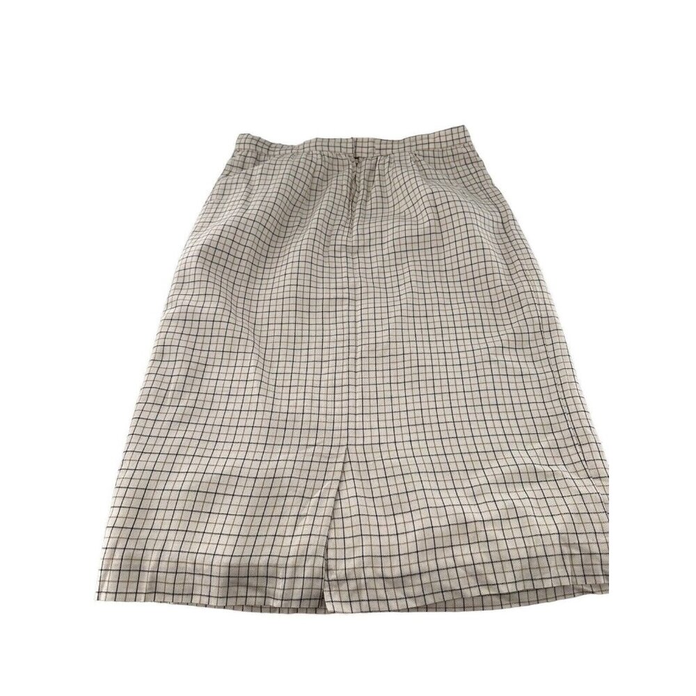 Vtg Liz Claiborne Beige Black Checkered Rayon Midi Skirt Size 12 Academia Money - Picture 7 of 13